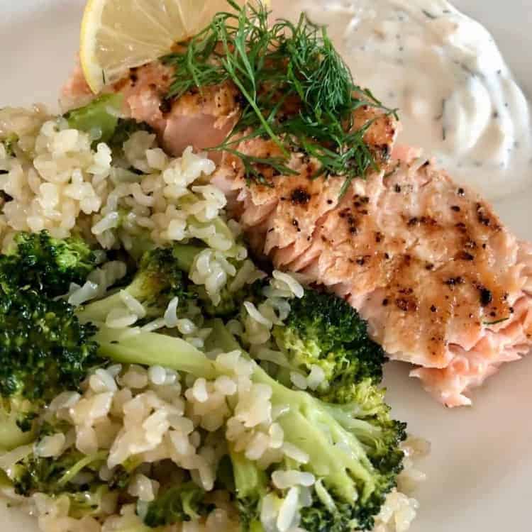 Translation results Salmone con riso low carb.